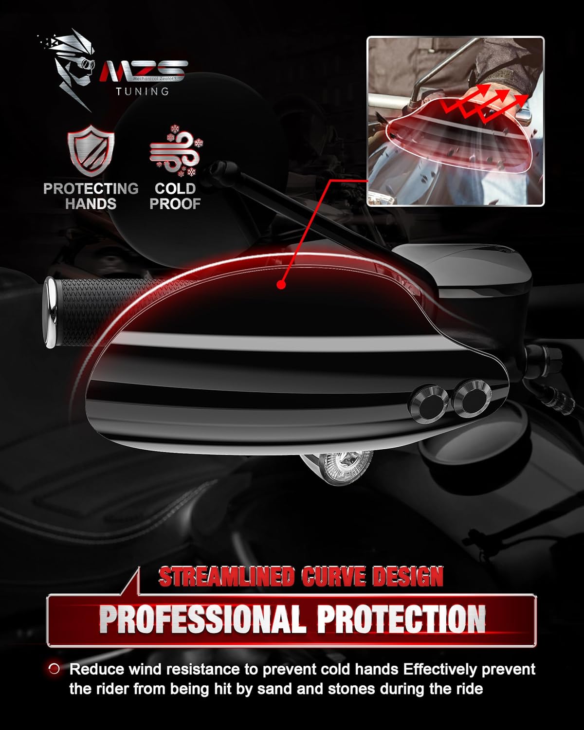 MZS Motorcycle Handguards Compatible with Road Glide 2021-2023 / Road King 2008-2016 / Low Rider ST 2022-2024, Touring Hand Guards Handlebar Wind Protector Deflectors Black