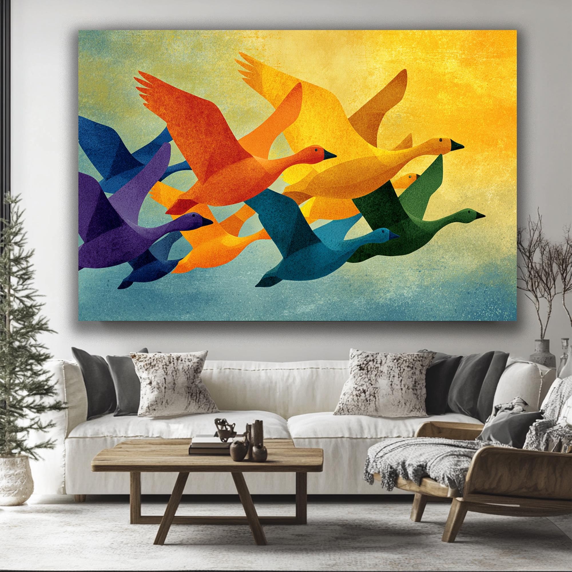 Tableau abstrait d'oiseaux en vol décoration murale moderne salon 70x100 - 8