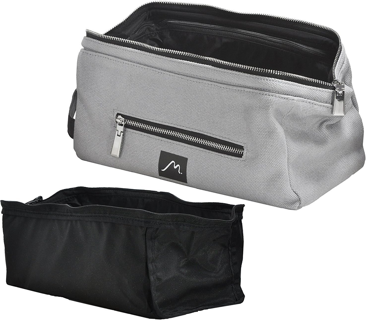 Metier Life Compact Canvas Dopp Bag with Removable Nylon Liner Minimalist Toiletry Kit for Bathroom Supplies, Cosmetics and Makeup | Vegan Leather Handle