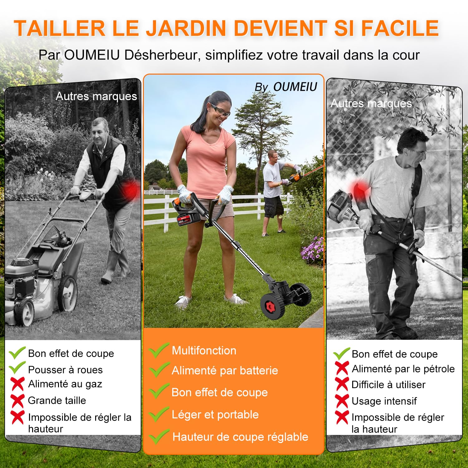 Débroussailleuses Electrique sans Fil, Coupe Bordures sans Fil a 2 21V 4.0Ah Batterie et Chargeur Rapide & 3 Types Lames, Debrouissalleuses a Batterie pour Tondre Les Pelouses du Jardin Pelouse Ferme