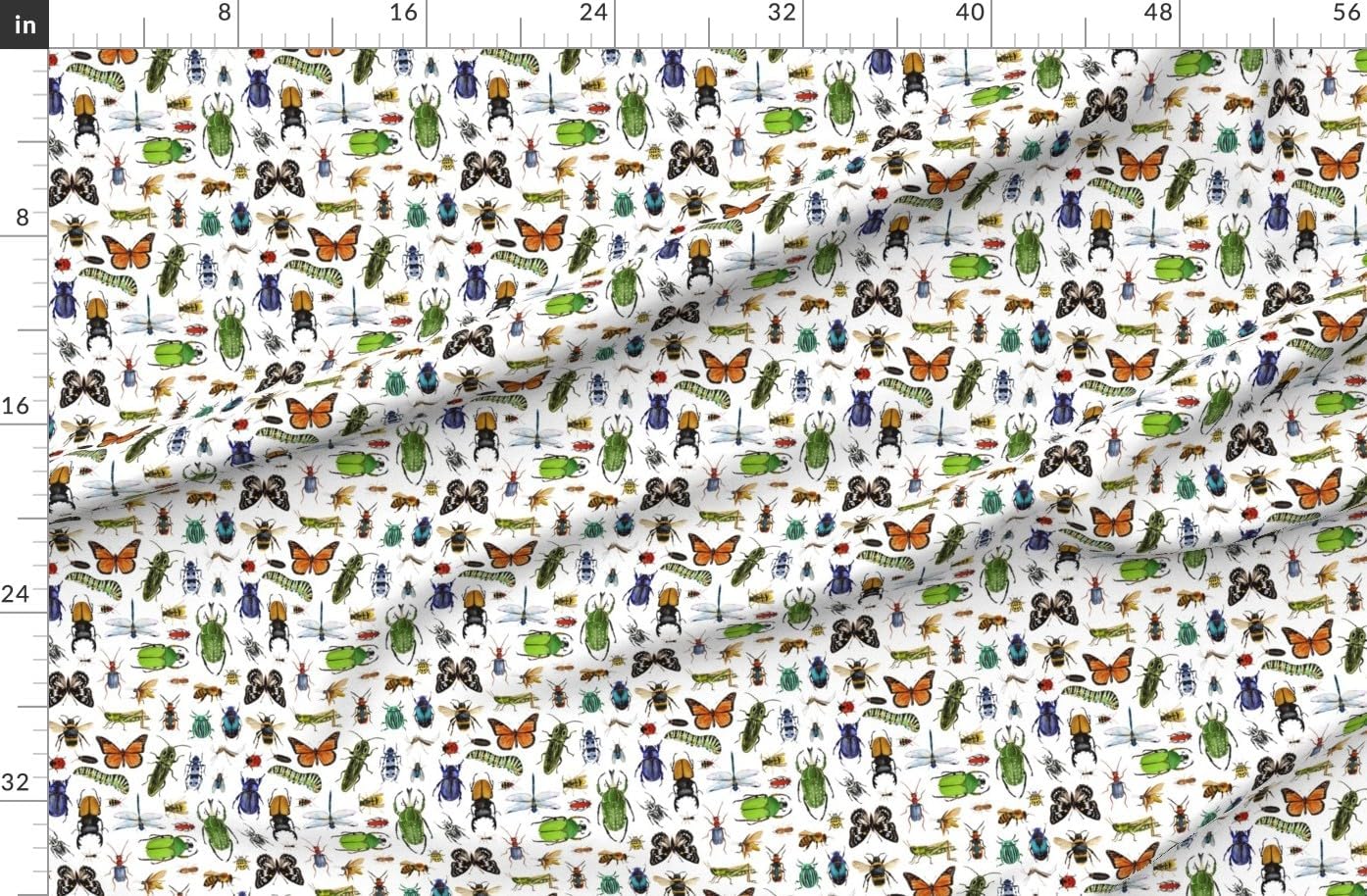 Spoonflower Fabric - Summer Bugs Insects Green Orange Blue Yellow Butterfly Ladybug Beetle Printed on Polartec(R) Fleece Fabric by The Yard - Sewing Blankets Loungewear and No-Sew