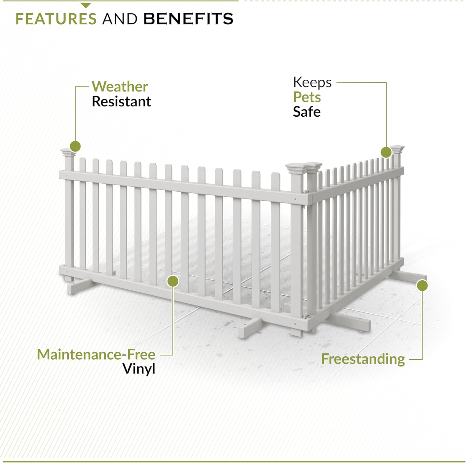 22in H x 44in W (2 Panels) Freestanding Zippity Portable Puppy Fence Kit, Dog Puppy Playpen, Pet Border Outdoor for Yard, Vinyl Picket Outdoor Animal Fences, Pup Play Pen Indoors, ZP19055