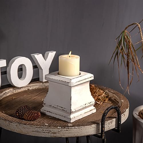 Miniatura 3 de Portavelas de pilar de madera Shabby Farm, hecho a mano, cuadrado blanco, portavelas rústico para velas de pilar, pequeños portavelas para centro de