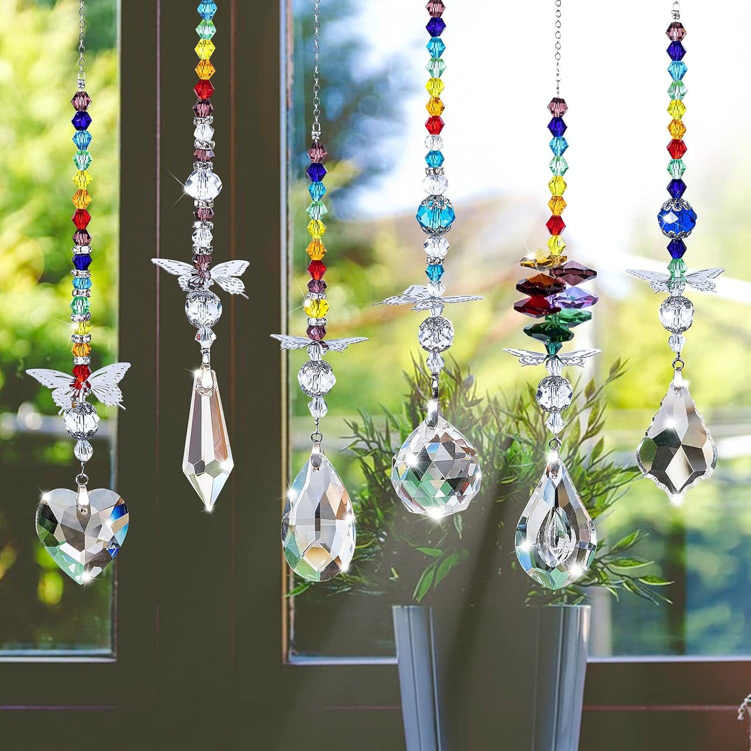 Crystals Ball Prisms Sun Catcher for Window Rainbow Maker with Butterfly Hanging Ornament for Home,Office,Garden Decoration, Pack of 6 : Patio, Lawn & Garden