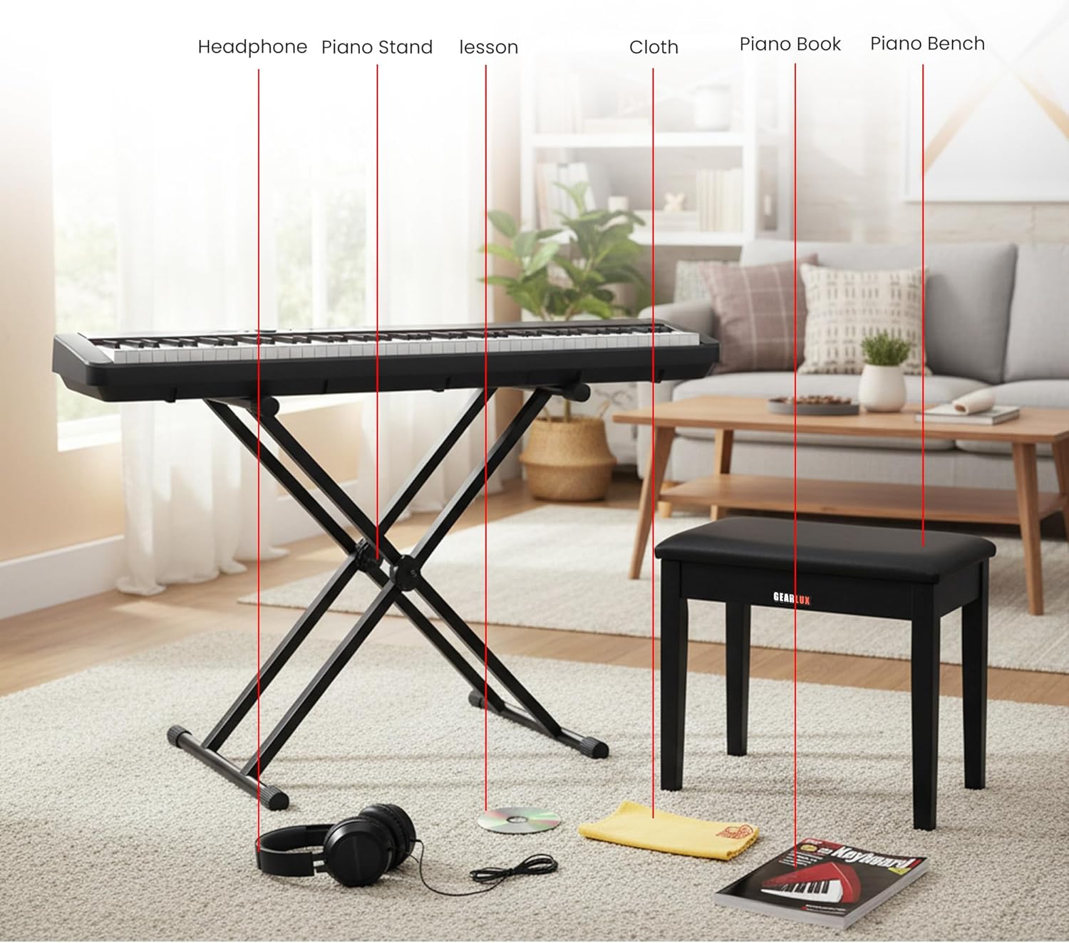Casio Privia PX-S5000 Digital Piano - Black Bundle with Adjustable Stand, Bench, Headphones, Piano Book, Online Piano Lessons, Instructional DVD, and Austin Bazaar Polishing Cloth