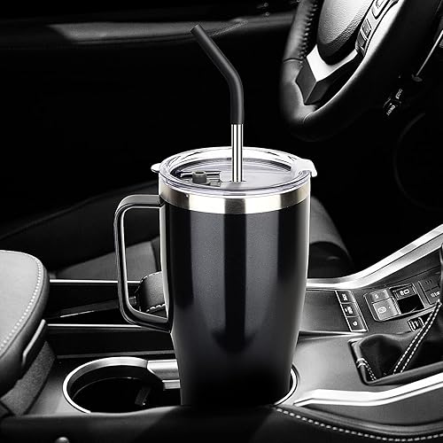 Miniatura 4 de Sursip Vaso aislado de 32 onzas con asa y tapa con pajilla taza de acero inoxidable al vacío mantiene las bebidas fríascalientes apto para