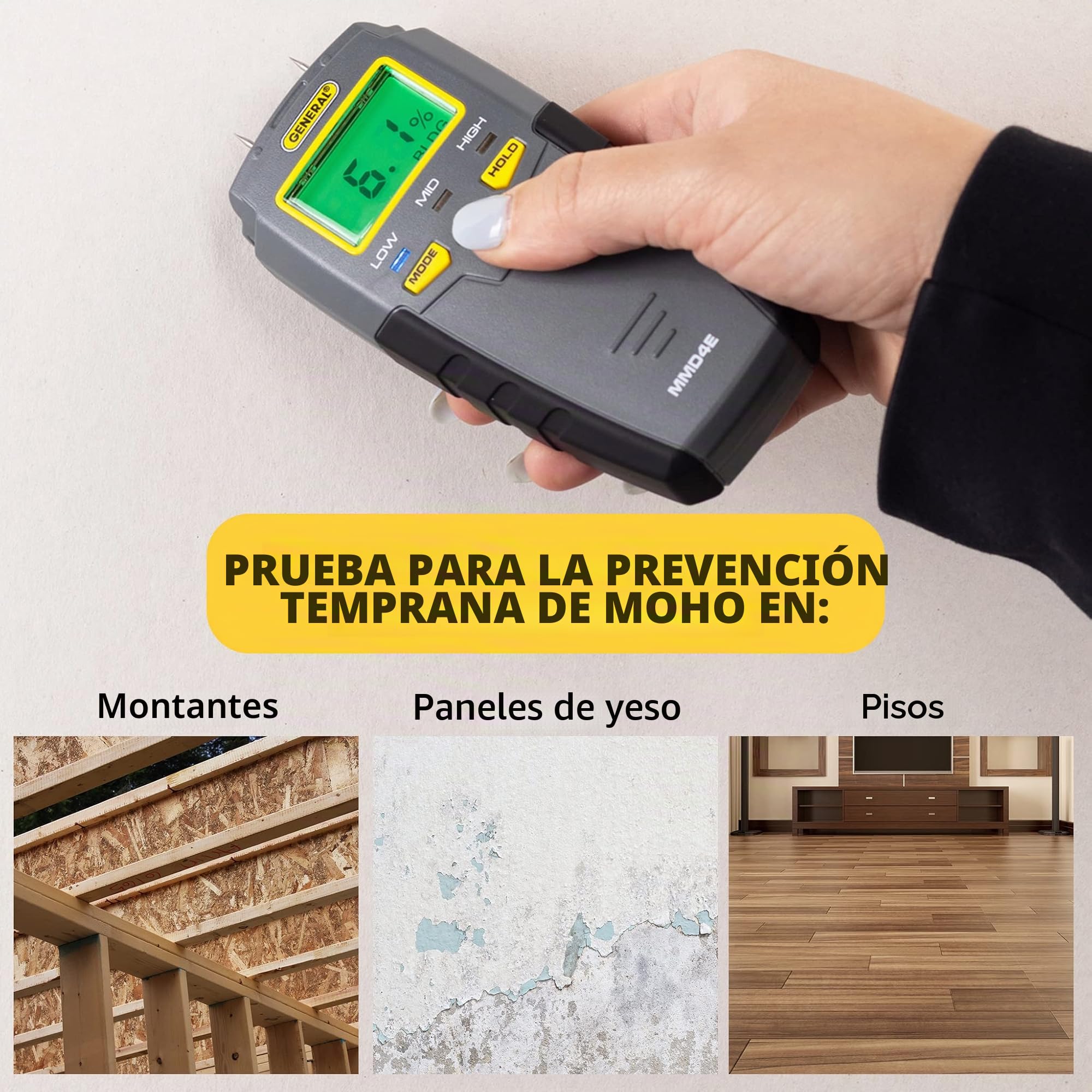 General Tools Medidor de humedad, tipo de pin, LCD digital (MMD4E)