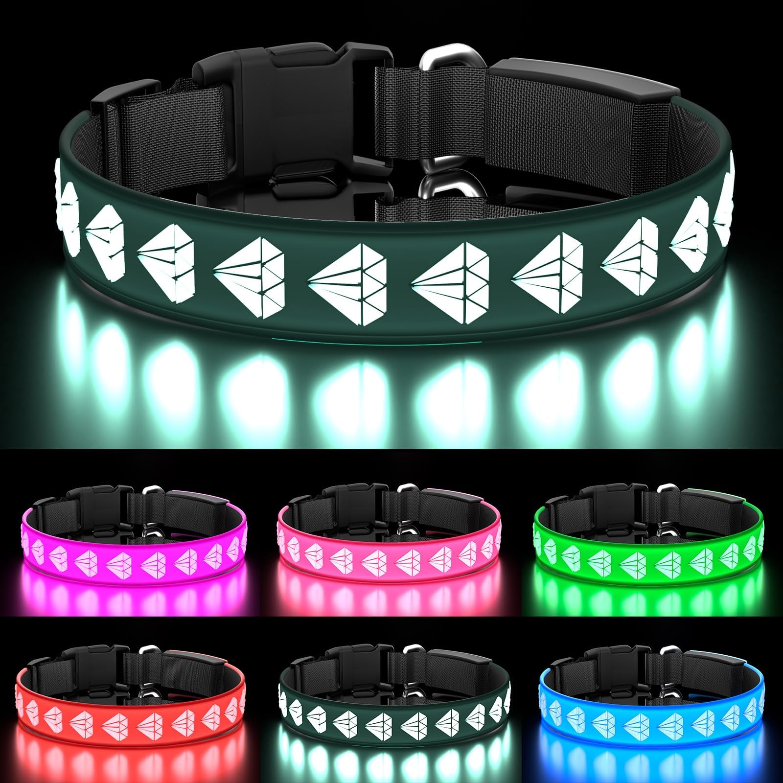 Dog Collar, 3D Design LED Dog Collars, Adjustable 15 Multi-Colors Light Up Dog Collar Rechargeable Waterproof Bright Pet Collar for Small Dogs, Black