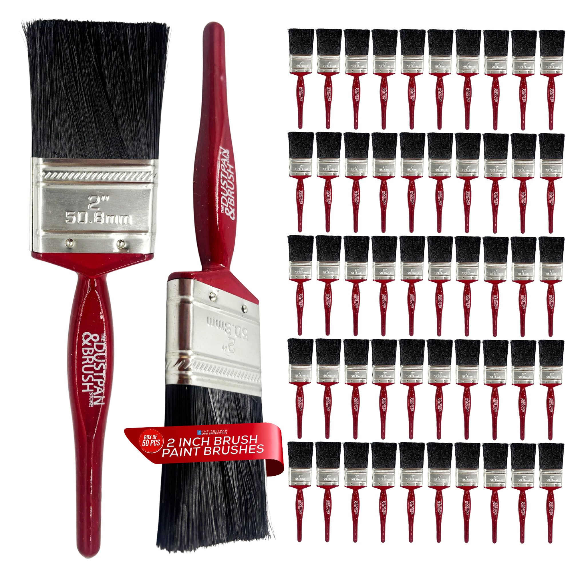 Box of 50 2 Inch Professional Paint Brushes - Multi Purpose Set of 50 2" Synthetic Paint Brush - Perfect for Fiberglass, Laminating, Gloss, Varnishes, Decorating both Interior & Exterior - Box of 50