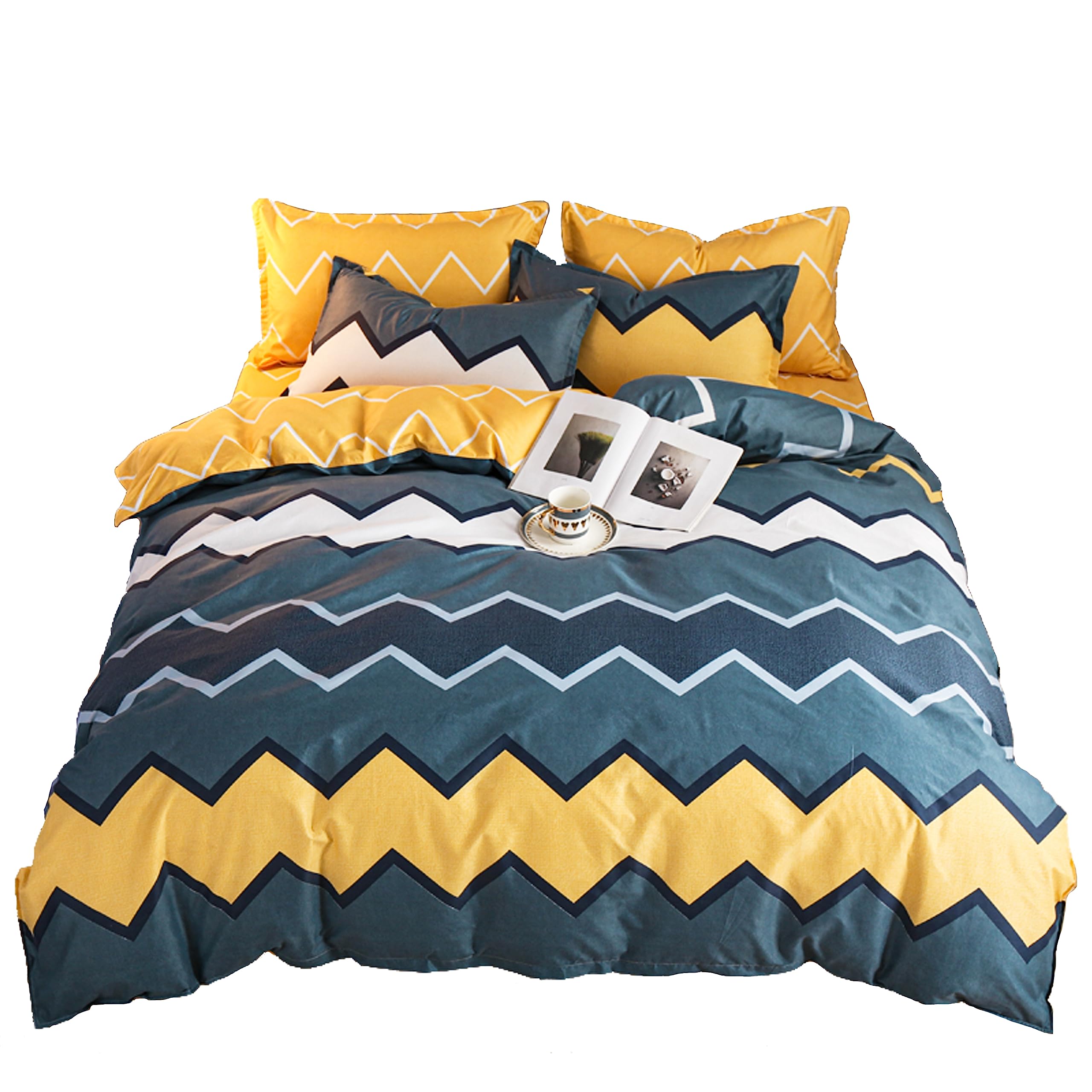 ED-Lumos Funda Nórdica Cama 105cm Microfibra Juego de Ropa de Cama ４ Piezas Funda de edredón 180x220cm Sábana encimera 230x230cm Funda de Almohada 48x74cm Poliéster Rayas Onduladas