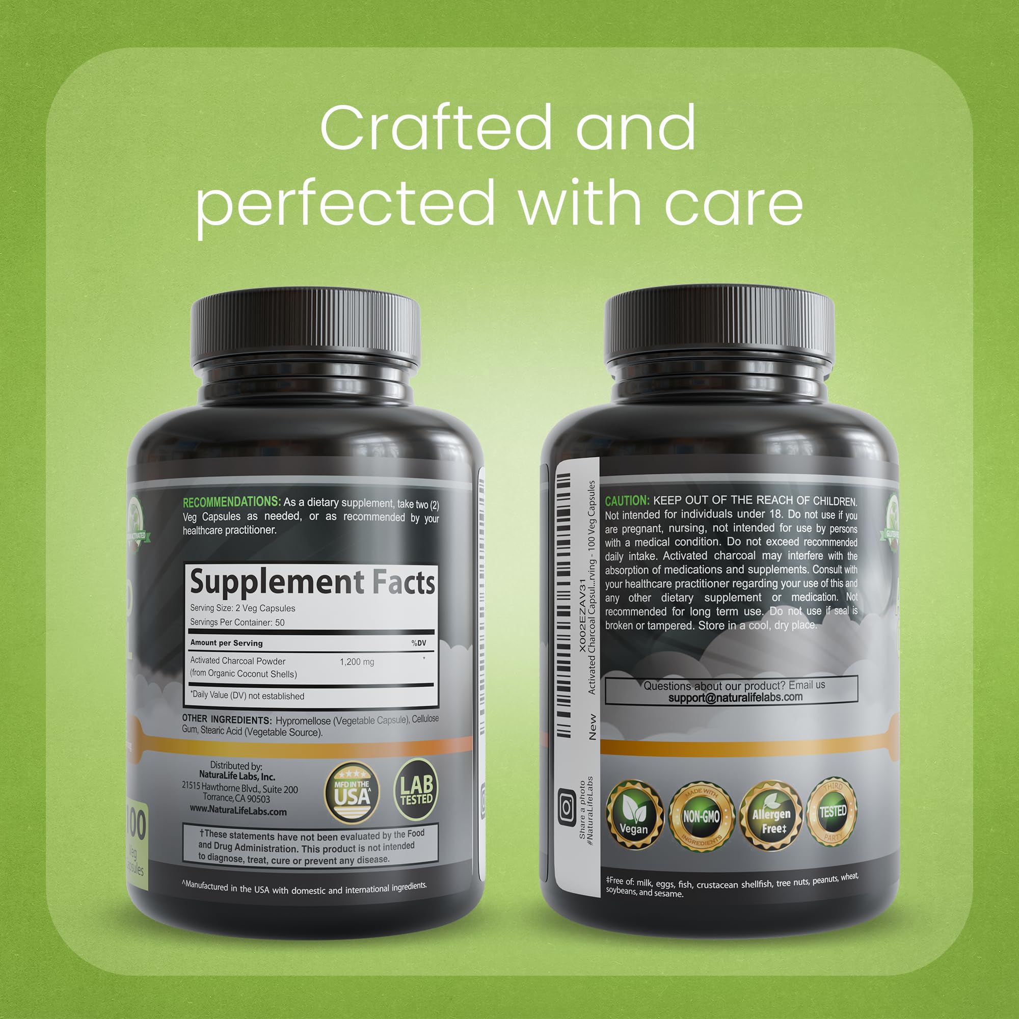 NaturaLife Labs Activated Charcoal 1200 mg per Serving – from Coconut Shells – 100 Veg Capsules – Non-GMO, Gluten-Free, Vegan — Amazon image 7