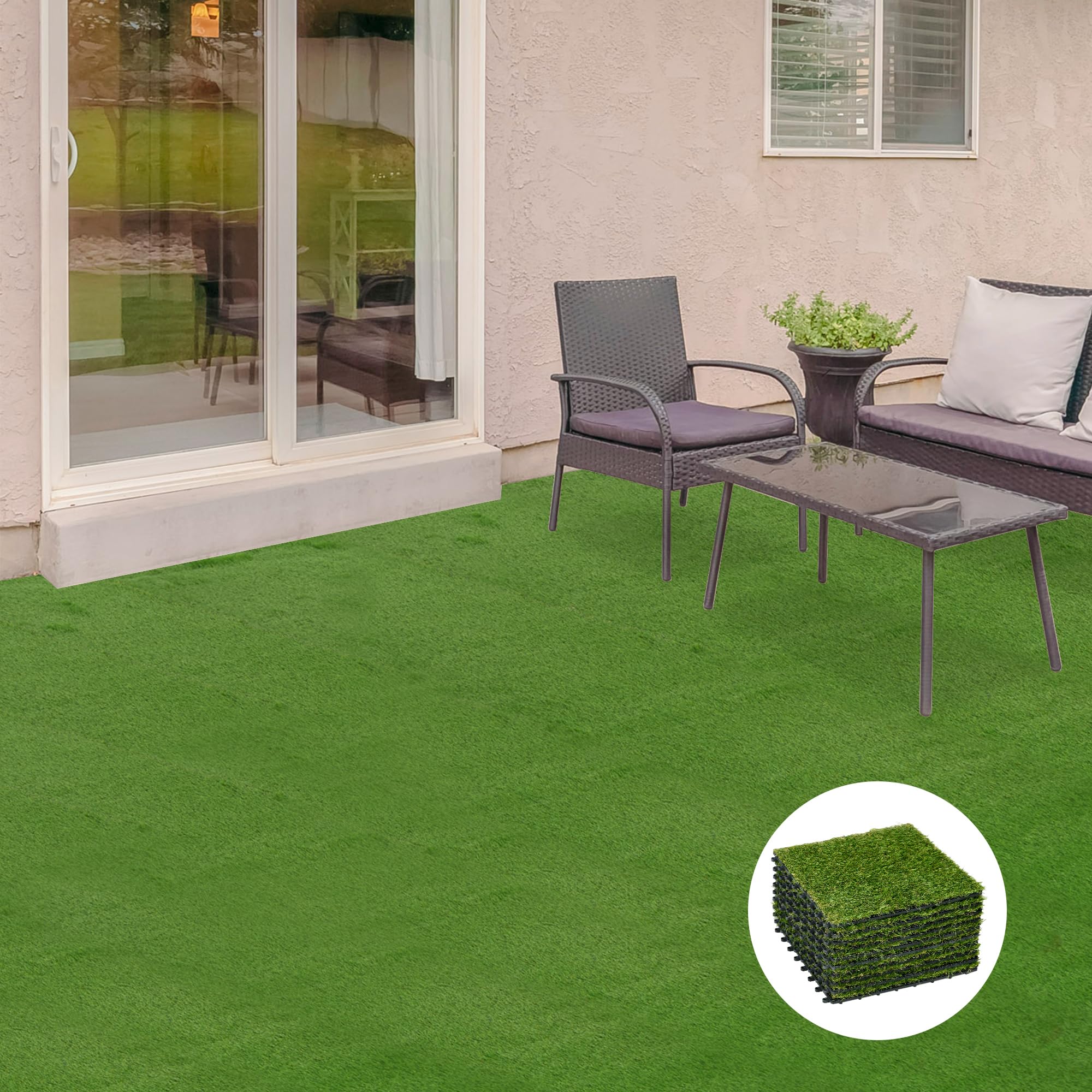 Outsunny Gazon synthétique Artificiel Set de 10 Dalles Carreaux 30 x 30 cm épaisseur Confort 3,5 cm à emboîter Vert
