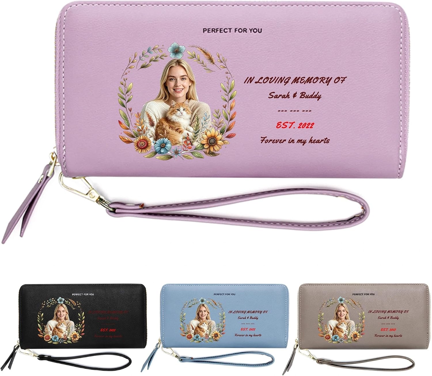 Badiya Custom Pet Photo RFID Zip Around Wallet for Women