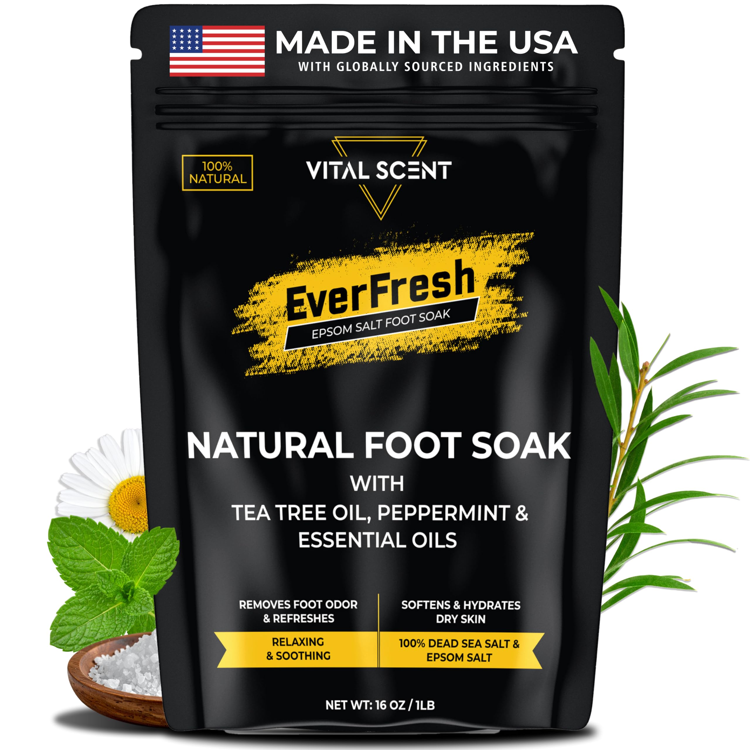 Heavy Duty Tea Tree Oil Foot Soak - Epsom Salt for Soaking for Odor & Footbath to Soften Calluses - Athletes Foot - Nail Discoloration - Relaxing