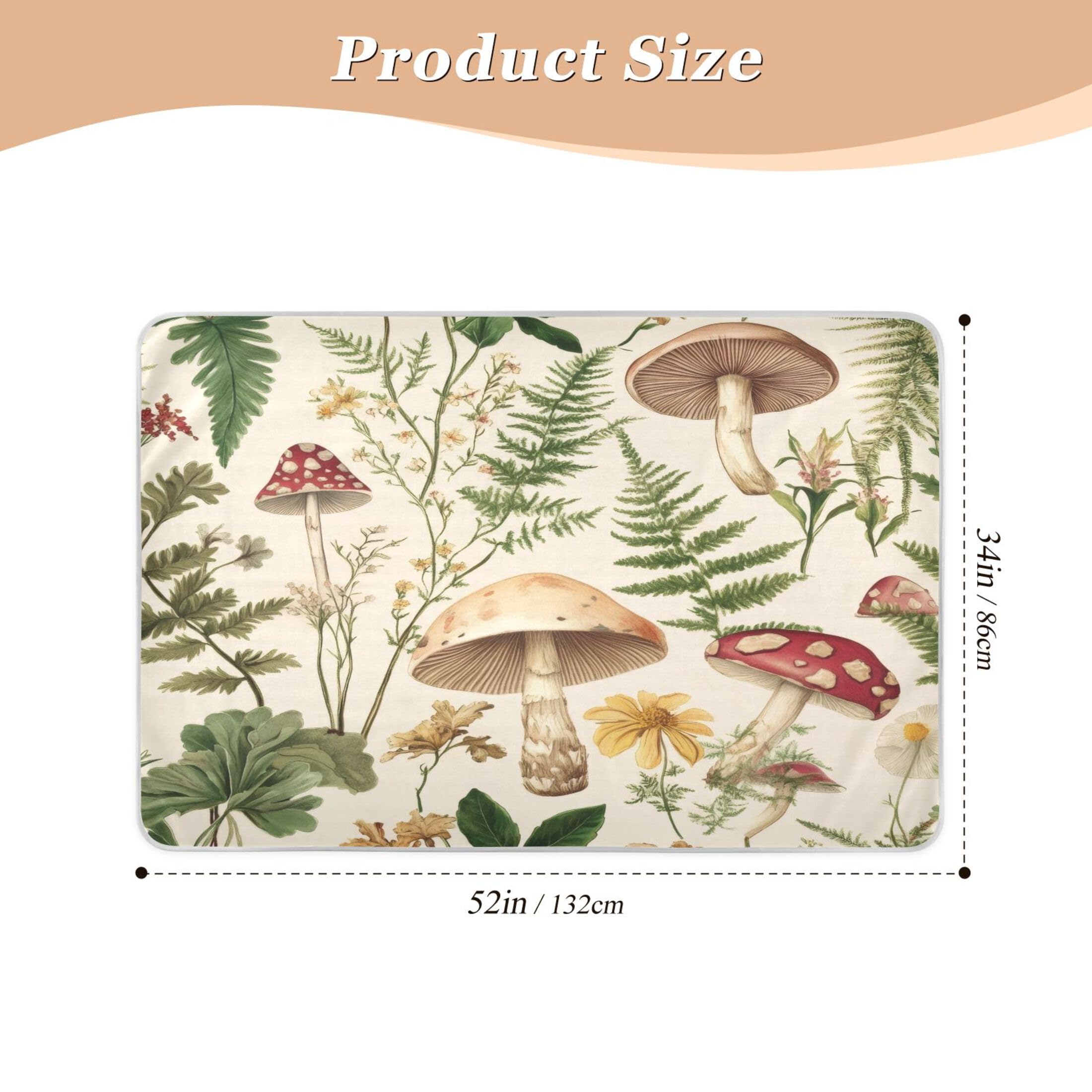 Takiito Retro Botany Plant Bed Pad Reusable Bed Underpad Washable Waterproof Leak-Proof Quick Dry Incontinence Pee Pad for Toddlers Kids Adults Pets 34x52 in