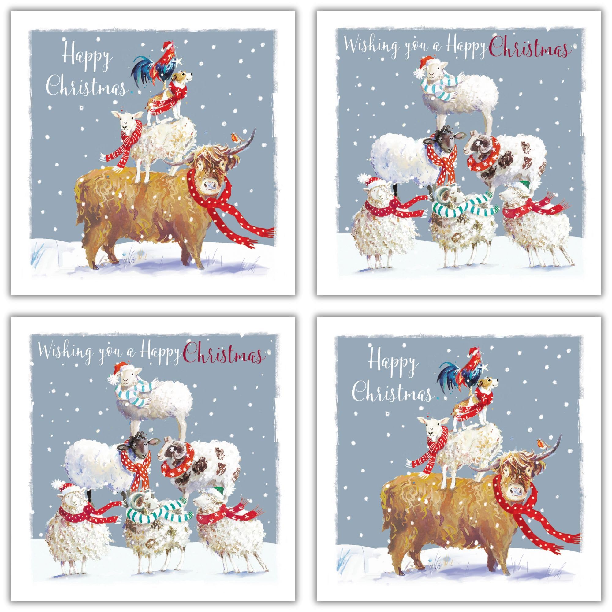 Carte De Noël | Set De 6 Cartes Identiques | Moutons Dans La Neige Illu Straver