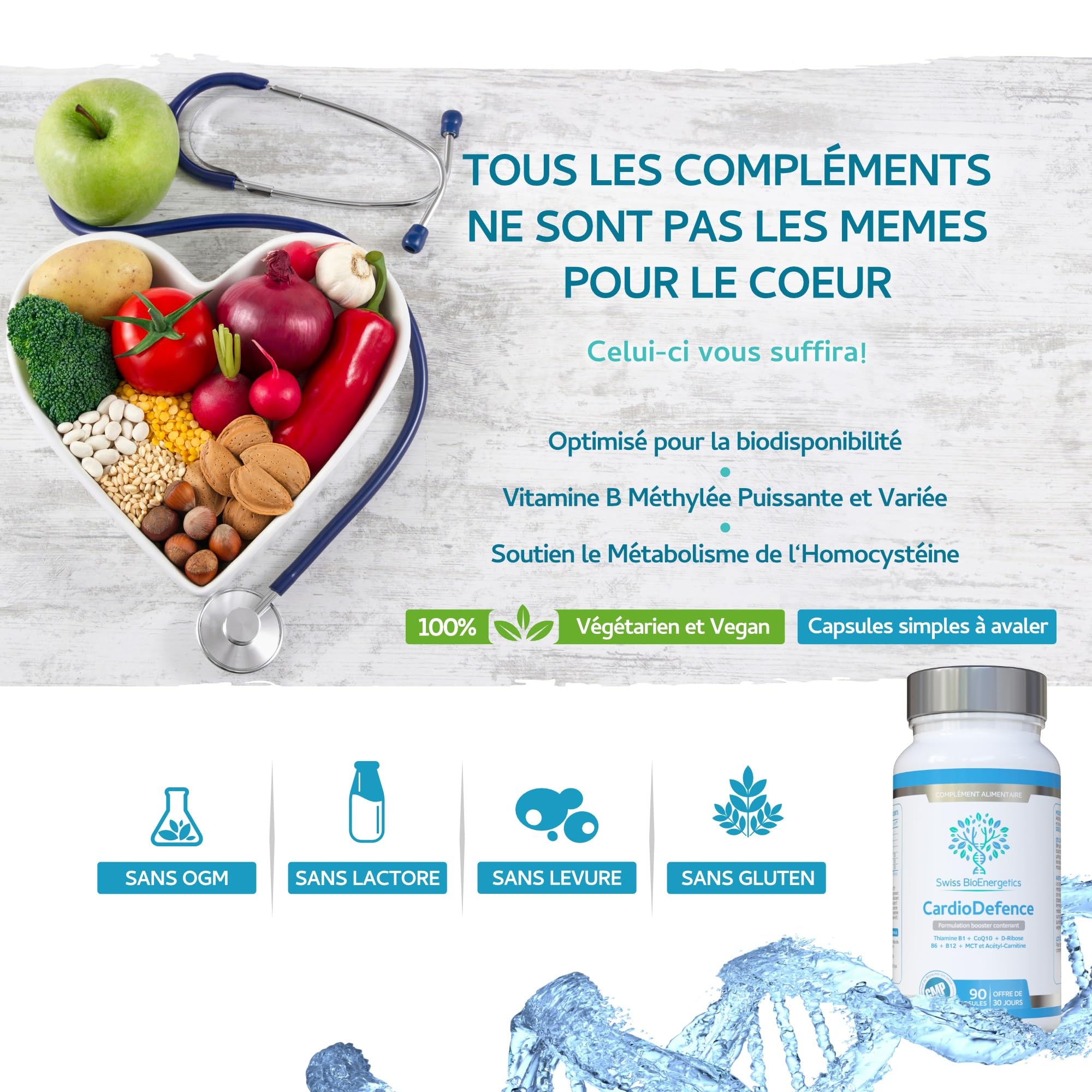 CardioDefence - équilibre précis de CoQ10, D-ribose, acétyl L-carnitine, vitamines B et MCT- contribuer à fonction normale du cœur et réduire la fatigue - 90 gélules