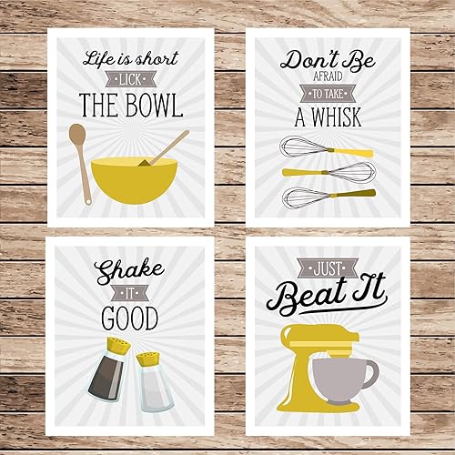 Miniatura 2 de Retro Vintage Kitchen Wall Art Prints - Mustard YellowGold, Gray, White Set of 4-8x10 UNFRAMED Kitchen Utensil Prints Perfect for Rustic, Modern