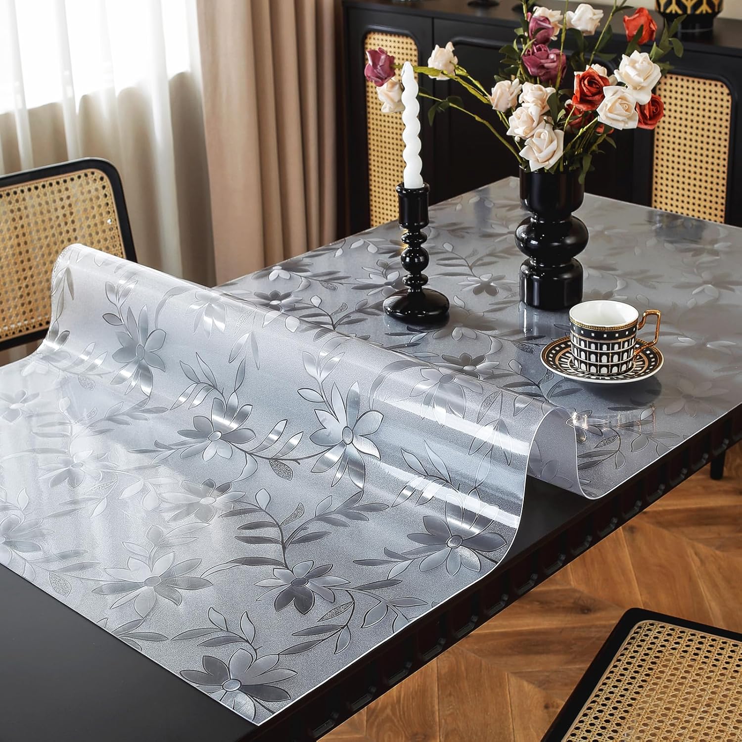 OstepDecor Floral Table Protector 30 x 48 Inch 1.5mm Thick Plastic Table Cover Frosted Transparent Desk Protector Mat Desk Cover Protector Rectangle Waterproof PVC Table Pad for Home Office Desktop 30 x 48 Inches Floral 1.5mm