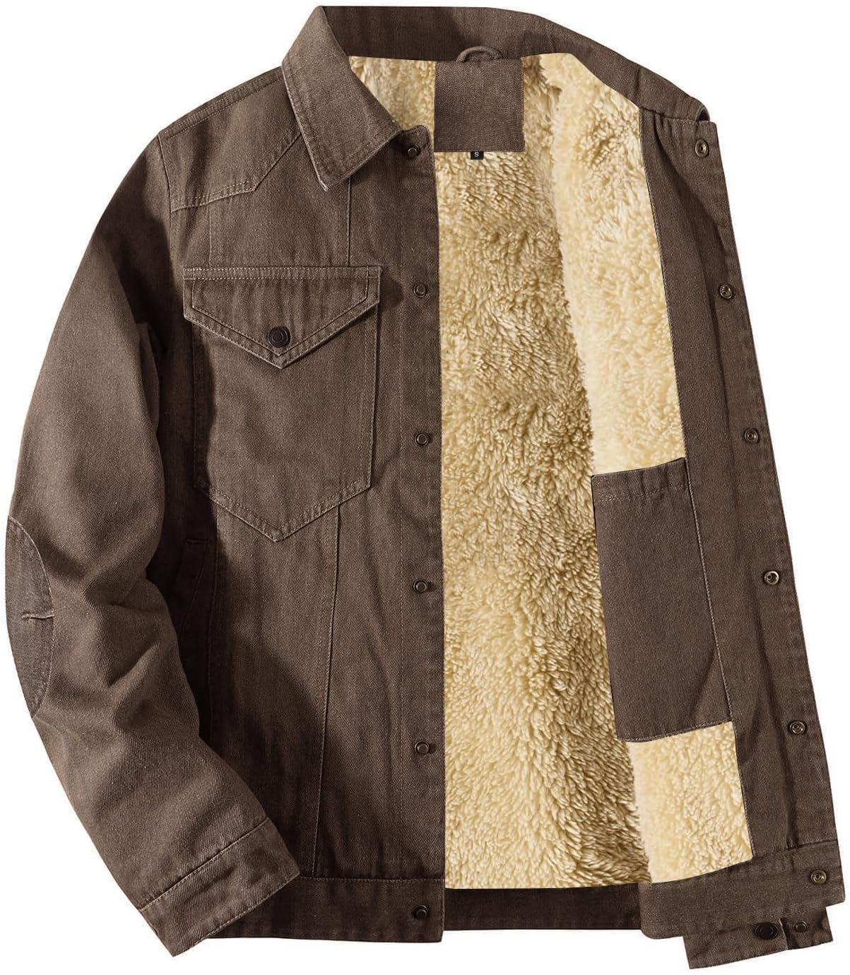 Flygo Mens Sherpa Fleece Lined Denim Jackets Winter Warm Snap Turn Down Collar Trucker Jacket Cowboy Thicken Heavy Duty Coat - Image 5