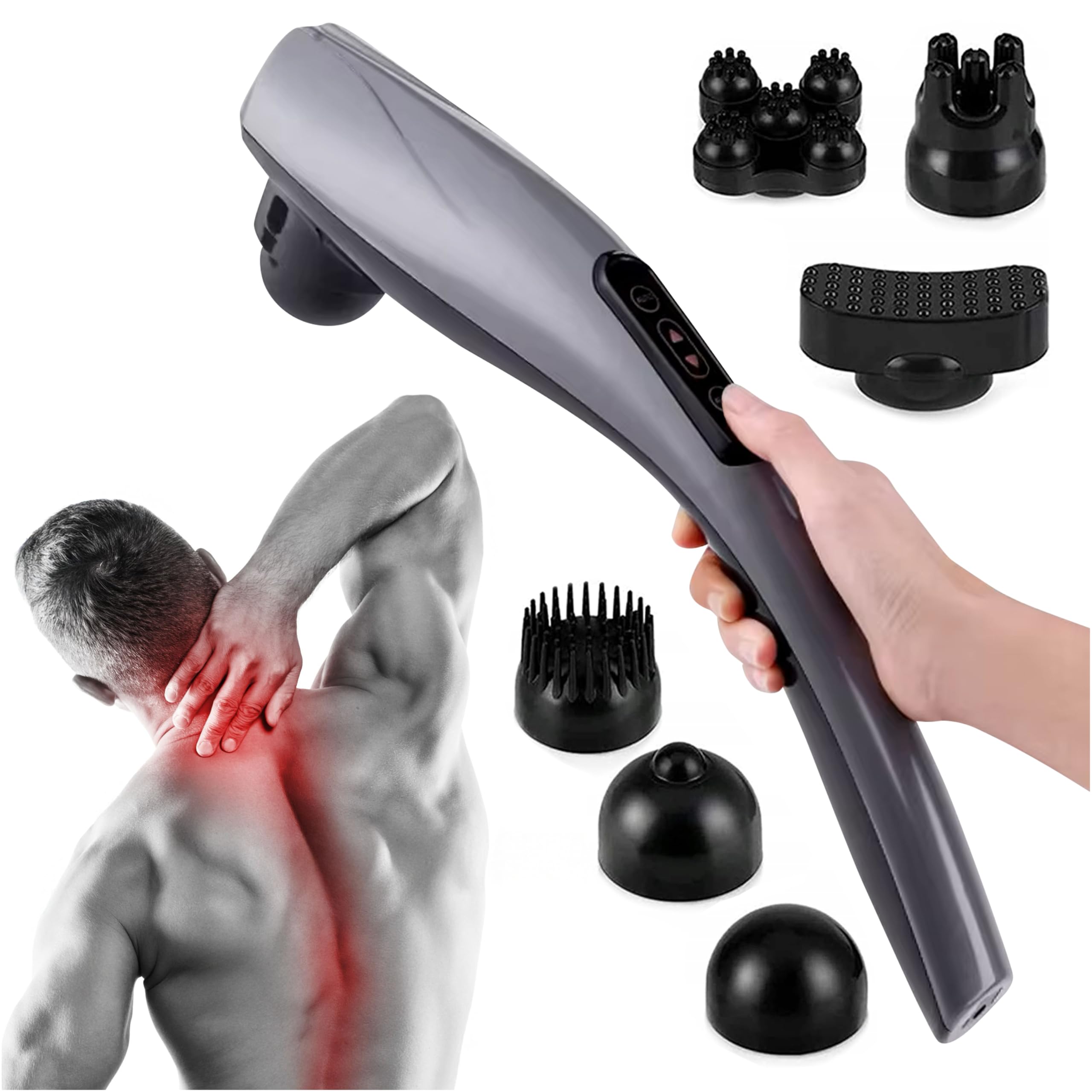 Masajeador inalámbrico para cuerpo y espalda, 6 cabezales, función de calefacción, LCD, 12 modos, 10 niveles de potencia: relajación y alivio del dolor muscular, cuello y piernas