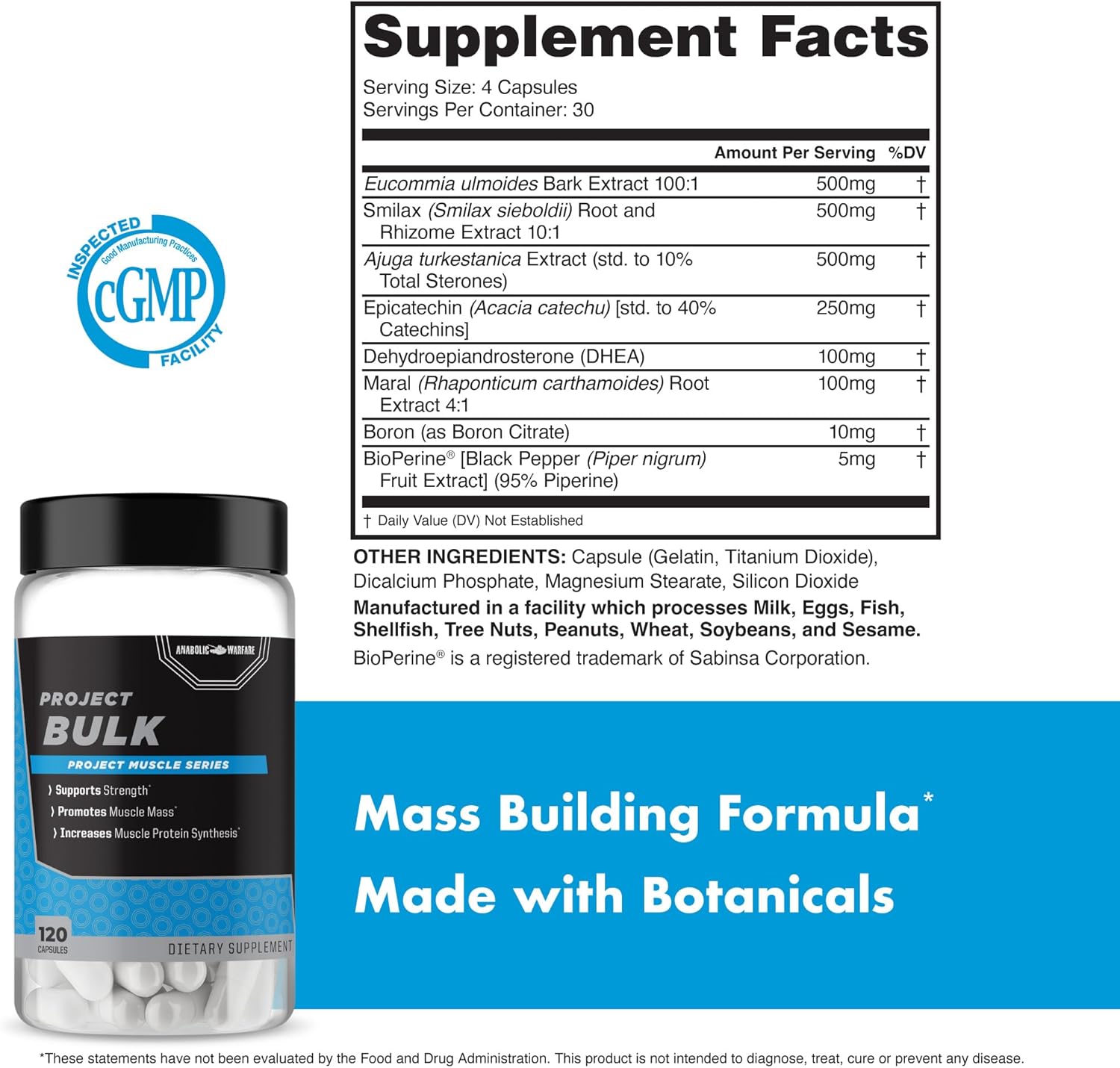 Anabolic Warfare Project Bulk, Mass Building Formula, Protein Synthesis, Strength, Muscle Definition, Made with Botanicals* - Image 5