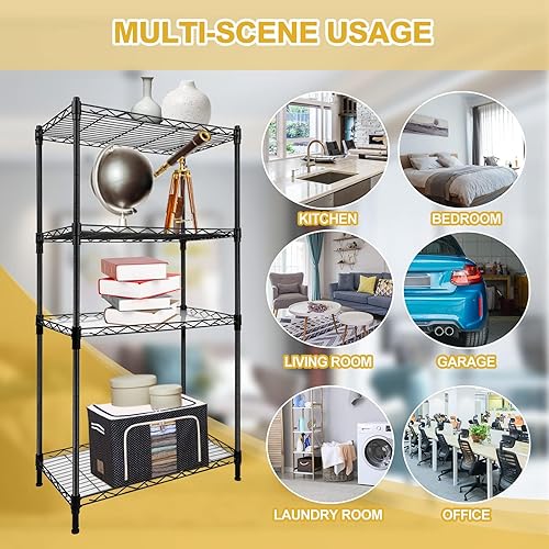 Miniatura 3 de GPRF Estantería de alambre de 4 niveles y almacenamiento, estantes ajustables para almacenamiento de estanterías de alambre de metal para garaje,