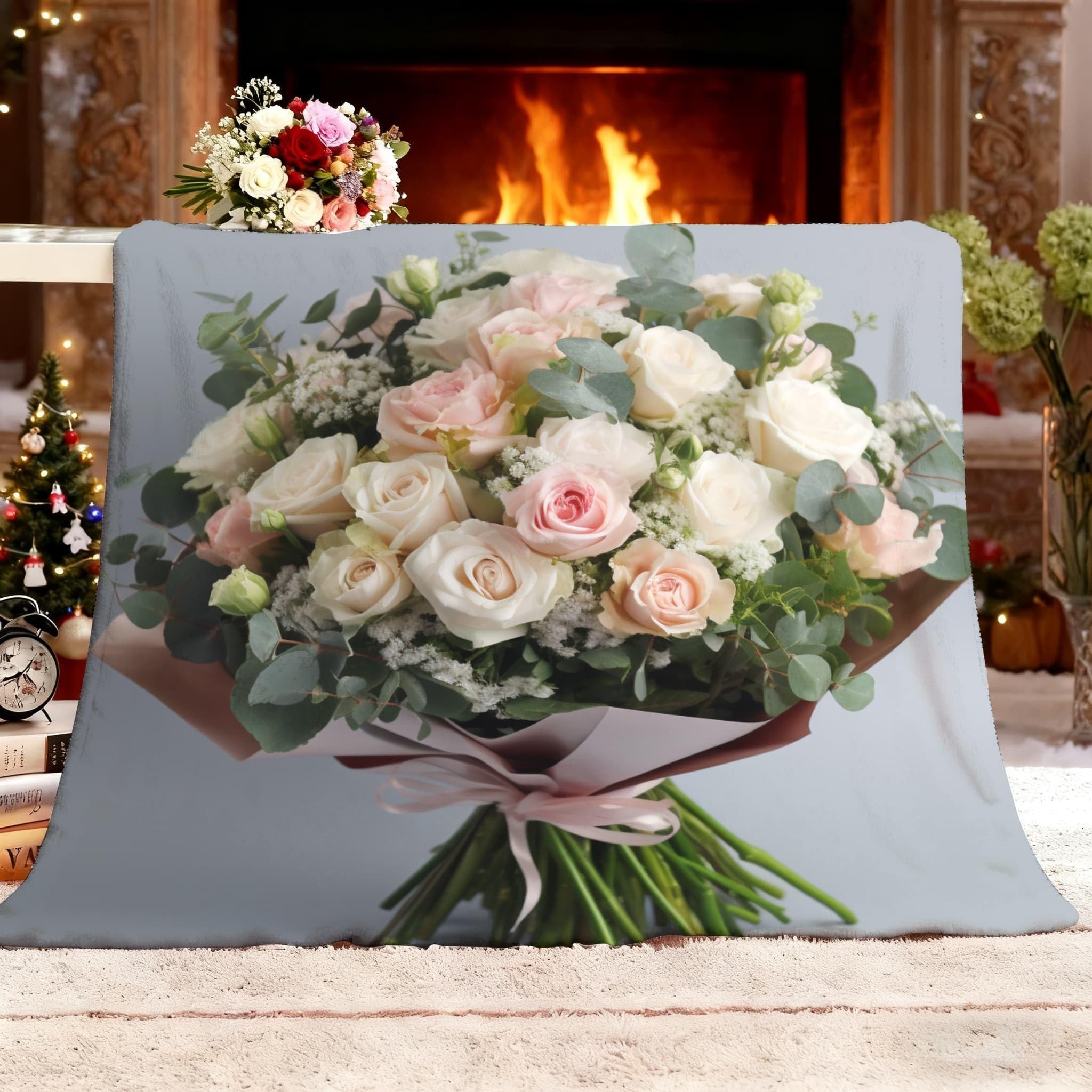 Genérico Regalo Manta XXL 180x200cm Rosas RomáNticas Modernas Suave y Cálida de Franela de Forro Polar Mantas Gris Fácil de Cuidar Manta Térmica para Cubre Sofa Colchas