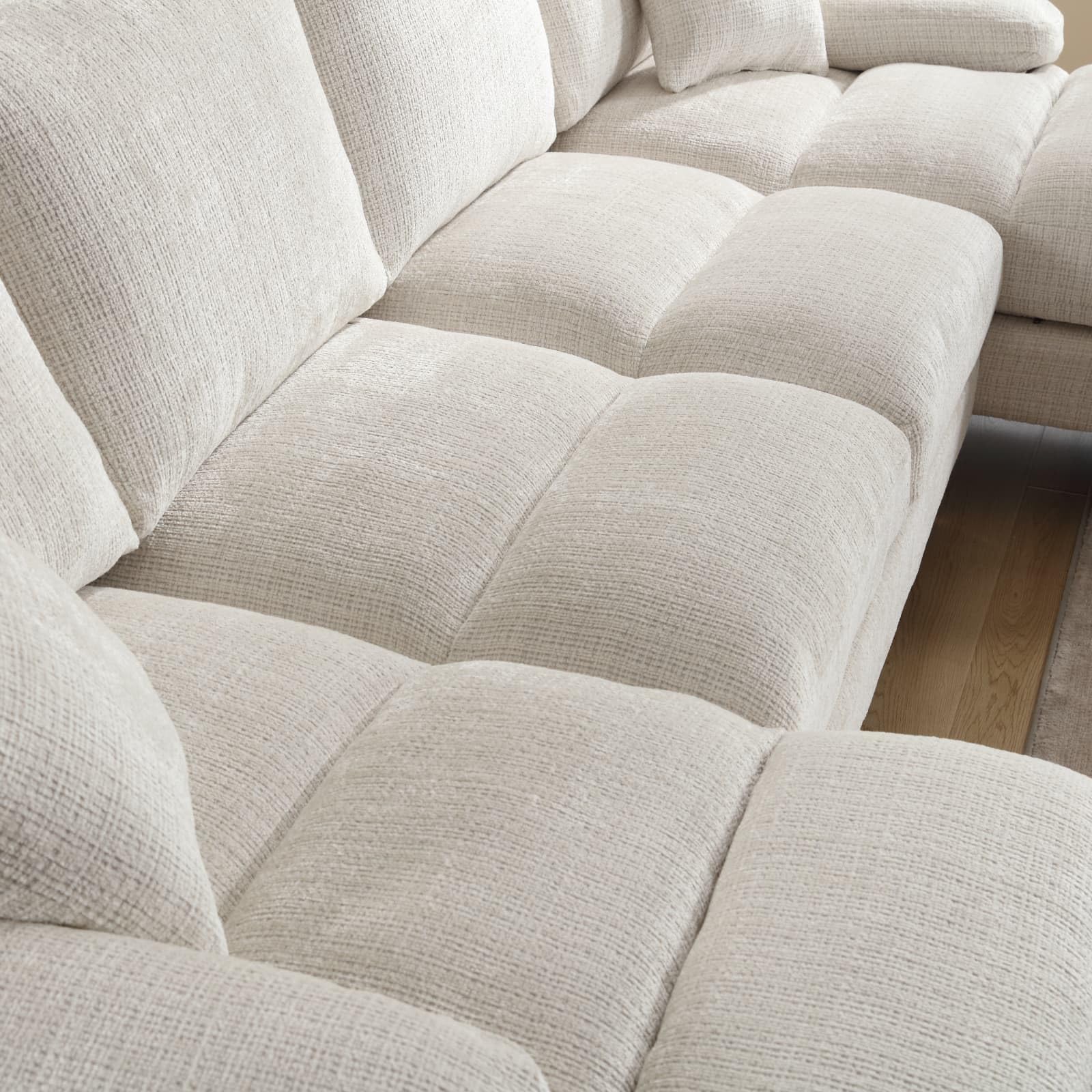 KOMHTOM Canapé Modulaire 4 Places avec Sièges Inclinables Doubles, Canapé en U avec 4 Grands Coussins de Dossier et 2 Petits Coussins, Meubles de Salon (Beige)