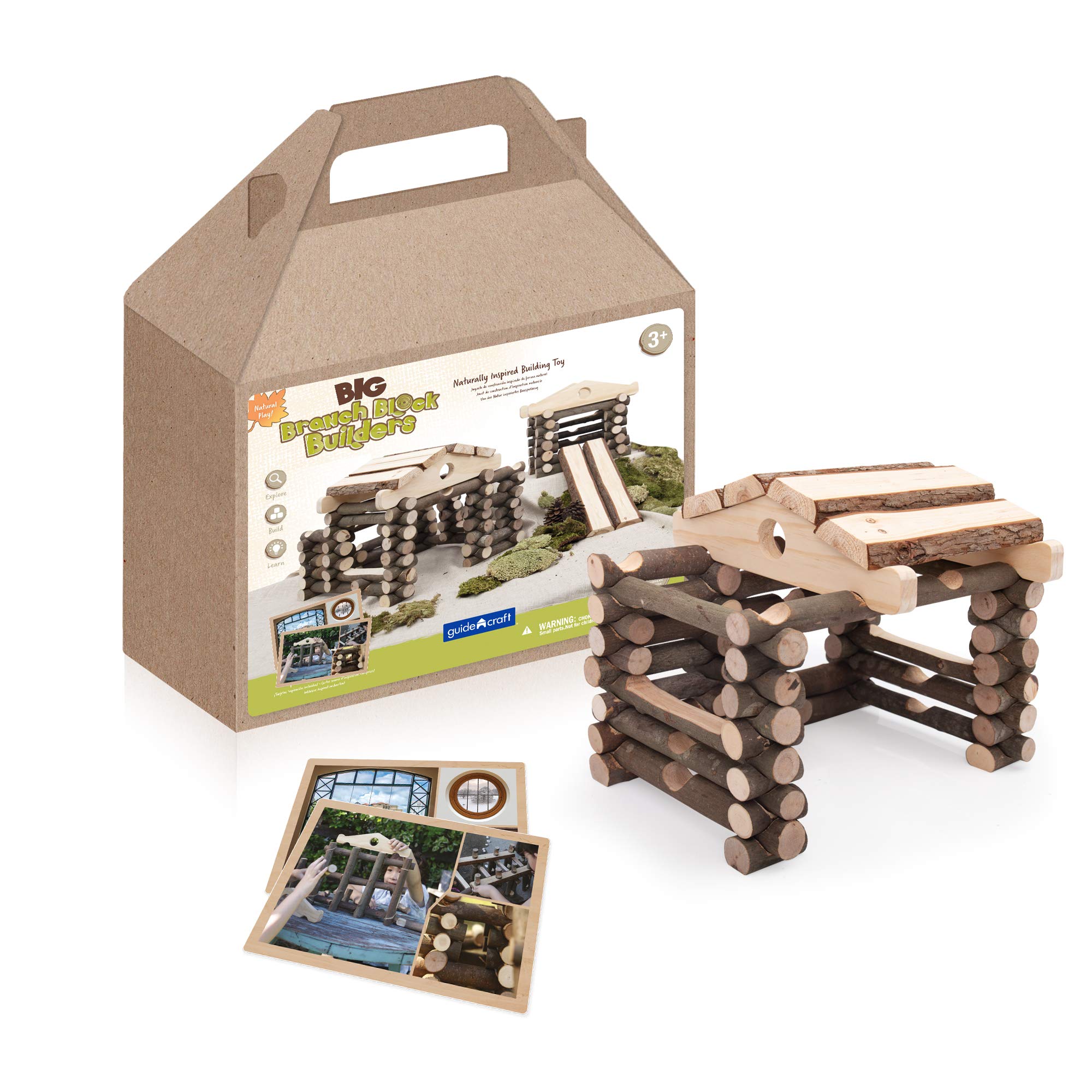 Guidecraft Big Branch Block Builders - 125 Piece Set with 10 Double-Sided Inspiration Cards: Kids Educational Preschool Learning Toys
