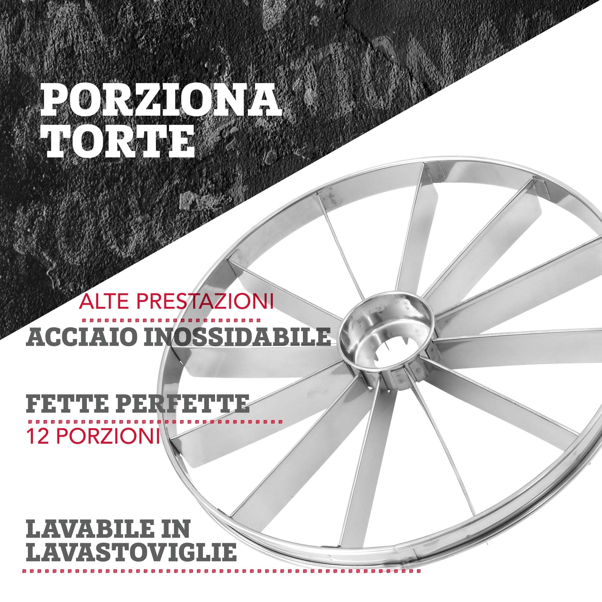 FMprofessional Porzionatore a fette e Decoratore 32cm per Torte in Acciaio Inossidabile, adatto per Creare 12 Fette Uniformi - Strumento Multifunzionale per Cucina, adatto per Pasticceri
