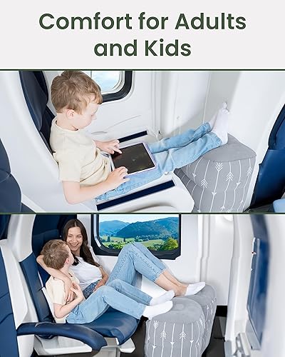 Miniatura 5 de Reposapiés inflable para viajes en avión, reposapiés de viaje en avión con altura ajustable para niños y adultos, bomba de aire portátil y bolsa de