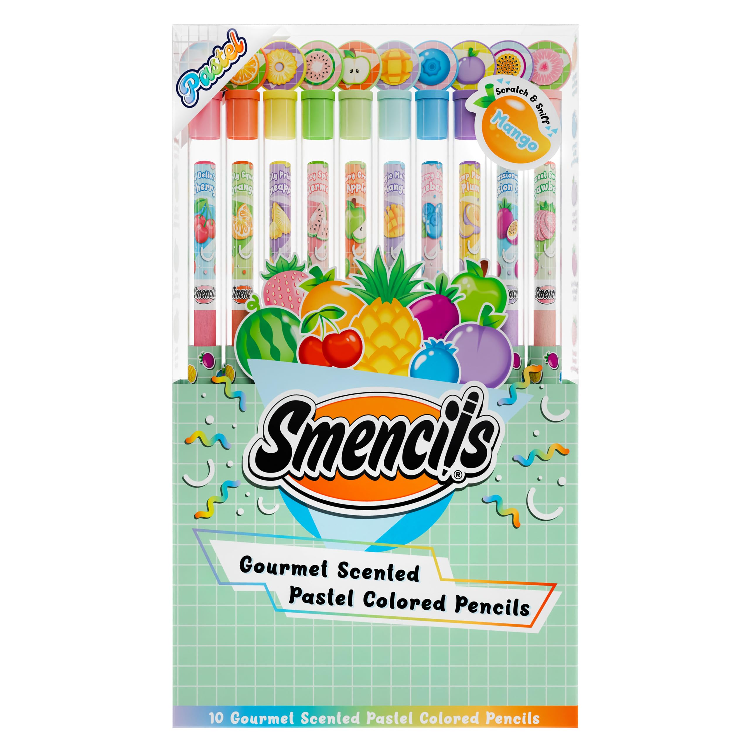 Pastel Colored Smencils - Patented Gourmet Scented Colored Pencils made from Recycled Newspapers, 10 Count, Gifts for Kids, School Supplies, Classroom Rewards
