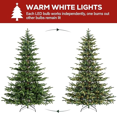 Miniatura 4 de Hykolity Árbol de Navidad preiluminado de 6.5 pies, árbol de Navidad artificial de abeto Aspen con 500 luces LED blancas cálidas, 1009 puntas de