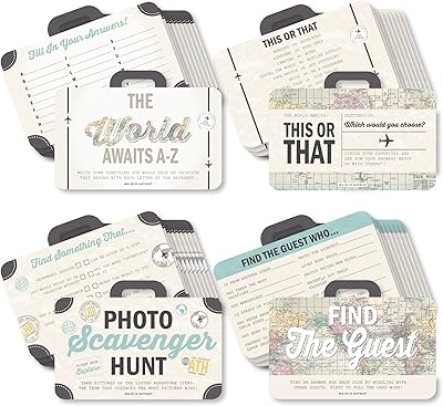 Big Dot of Happiness World Awaits - 4 Travel Themed Party Games - 10 Cards Each - Gamerific Bundle