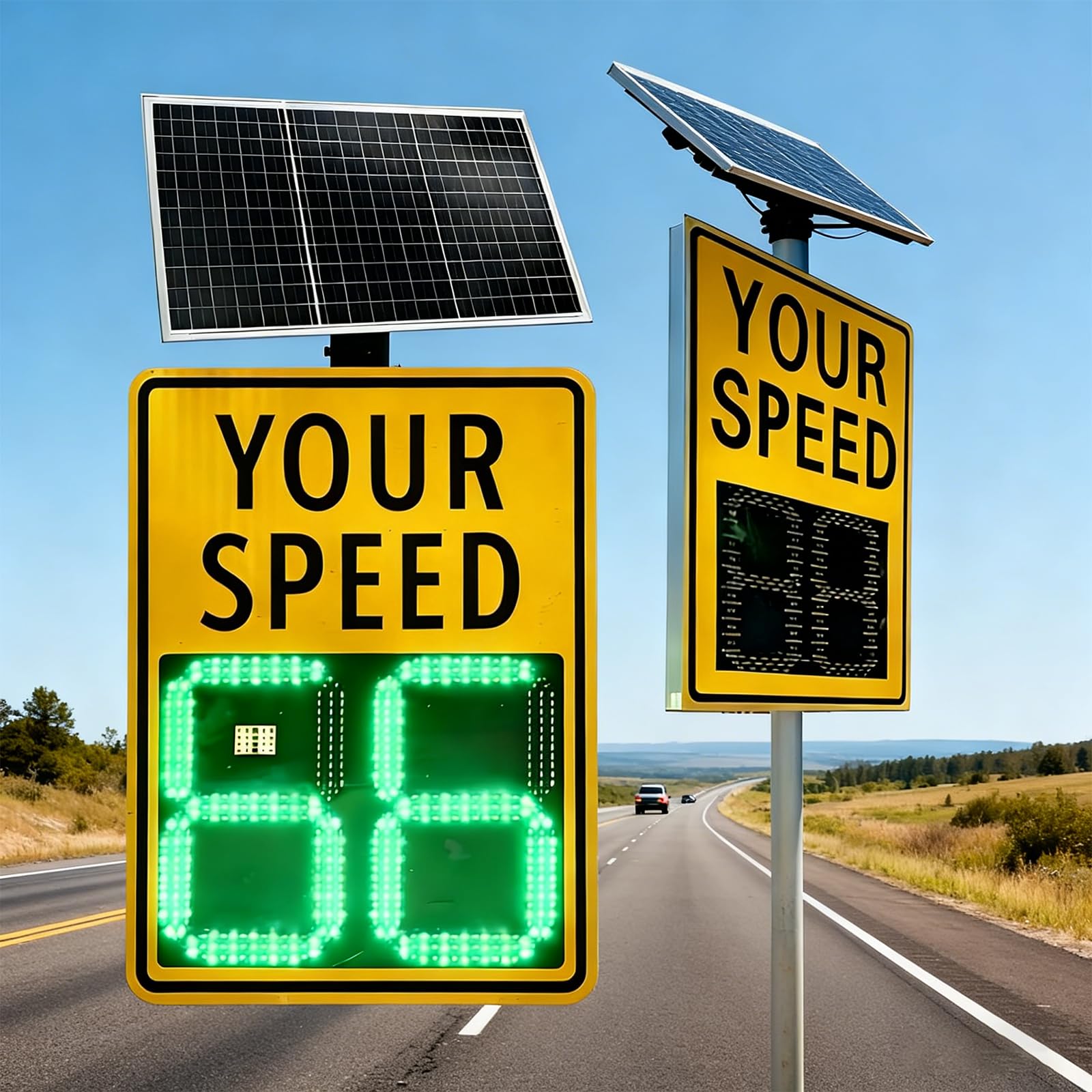 Señal de límite de velocidad LED alimentada por energía solar, señal de advertencia de radar digital, monitor de velocidad ajustable de 1 a 199 MPH, retroalimentación instantánea, control remoto, 22 x