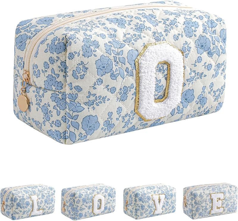 Necessaire de maquiagem JOVAKIT com zíper, estampa floral azul, modelo O, 1 unidade