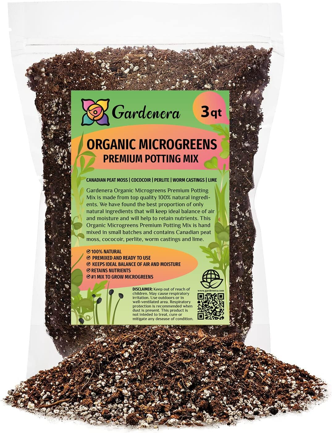 Gardenera Organic Microgreens Premium Potting Mix: A Finely Crafted Blend of Canadian Peat Moss, Cococoir, Perlite, Worm Castings, and Lime for Optimal Microgreen Growth and Nourishment - 3 Quart