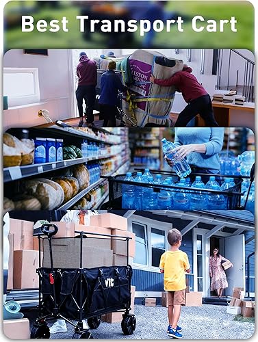 Miniatura 6 de VIC Ridge - Carro plegable de doble piso de gran capacidad de 400 litros con frenos, carrito extensor extra largo de 54 pulgadas, carrito plegable