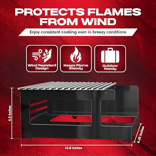 Miniatura 2 de Chef Master Cubierta para Estufa de Butano - Ajuste Universal para Cualquier Tamaño Estándar - Protector de Viento Plegable de Acero Negro Premium