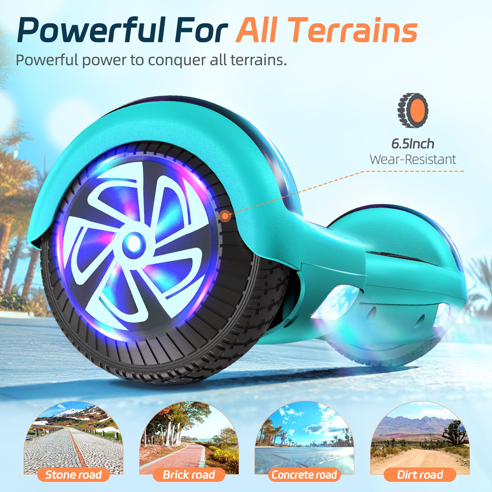 Hoverboard 6.5 Pouces Overboard, Hover Scooter Board Gyropode Tout-Terrain, Bluetooth et LED Auto-équilibré Scooter électrique Auto-équilibrage pour Enfant et Adult