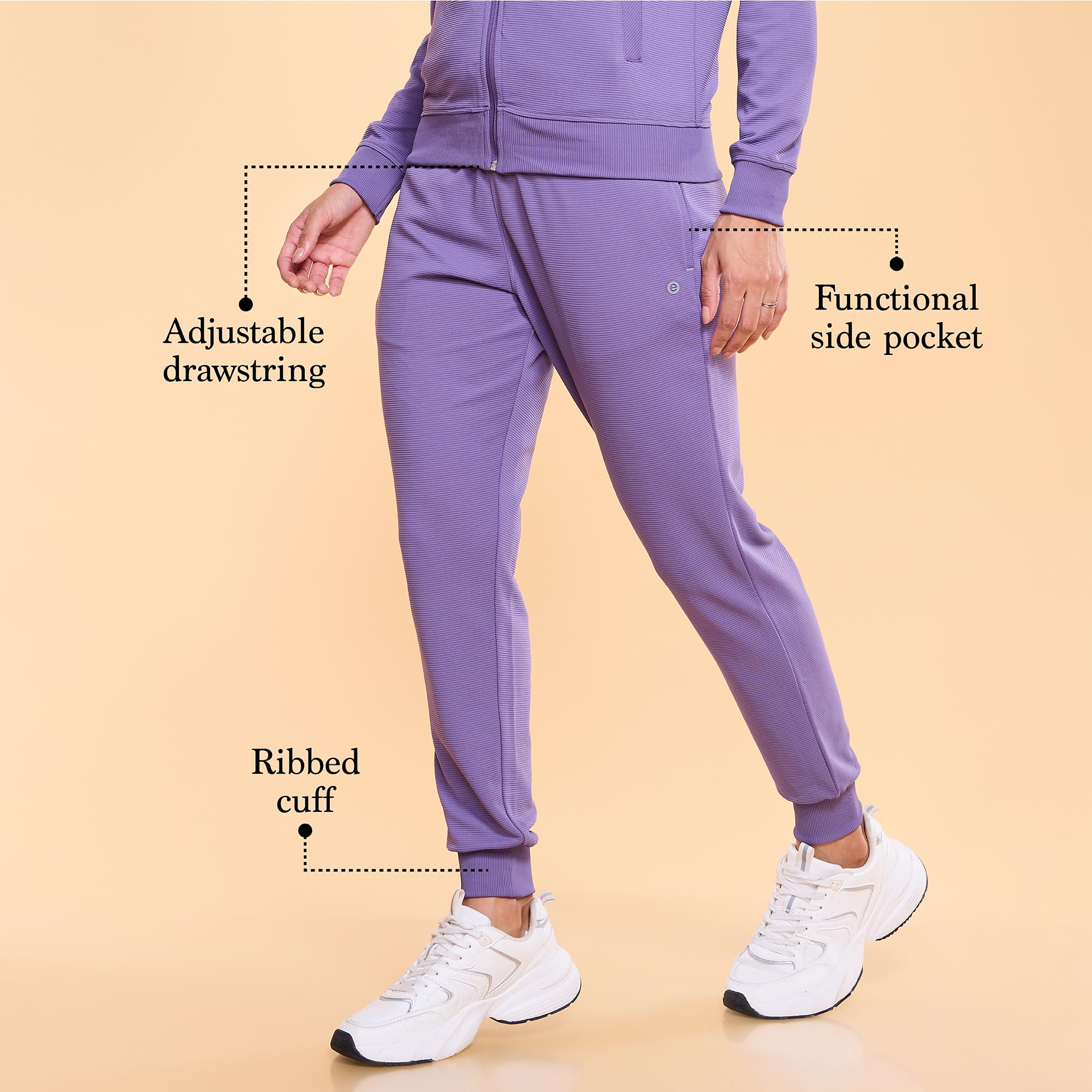 Enamor A406 Jogginghose für Damen, mittelhohe Taille, verstellbarer Kordelzug, volle Länge, entspannte Passform