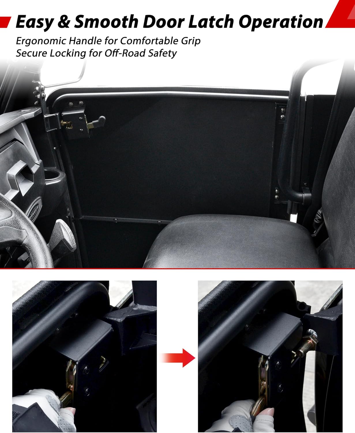 Aluminum Half Doors for Polaris Ranger Midsize 570 2015-2021/500 2017-2022 / ETX 2015-2016 / EV 2015-2022 Accessories, UTV Side Doors with Latch & Lock, Powder Coated Black, One Pair