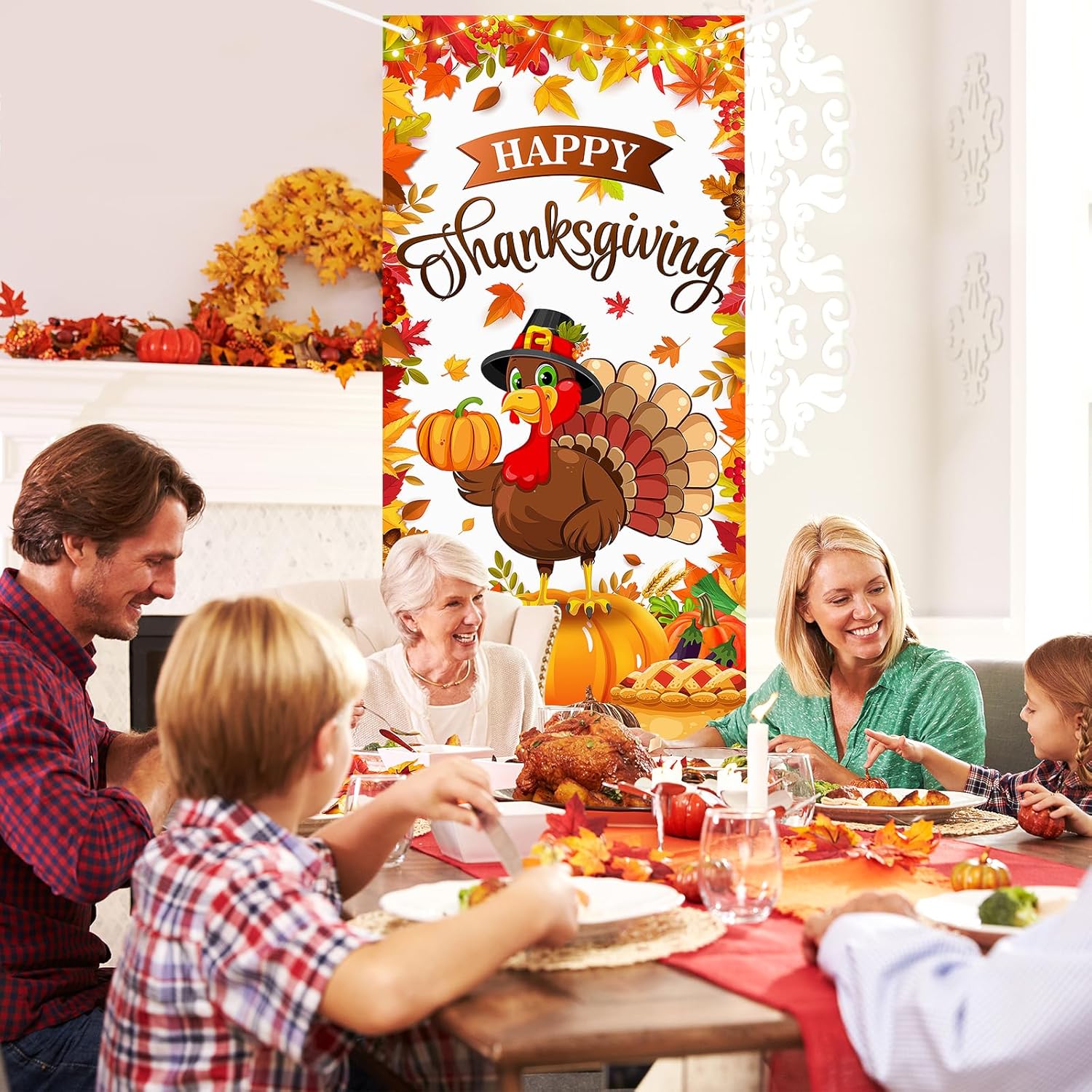 Thanksgiving Door Cover Turkey Decoration Large Happy Thanksgiving Banner Pumpkin Porch Sign for Fall Autumn Harvest Indoor Outside Front Door Farmhouse Party Supplies Photo Photography Background - Image 7