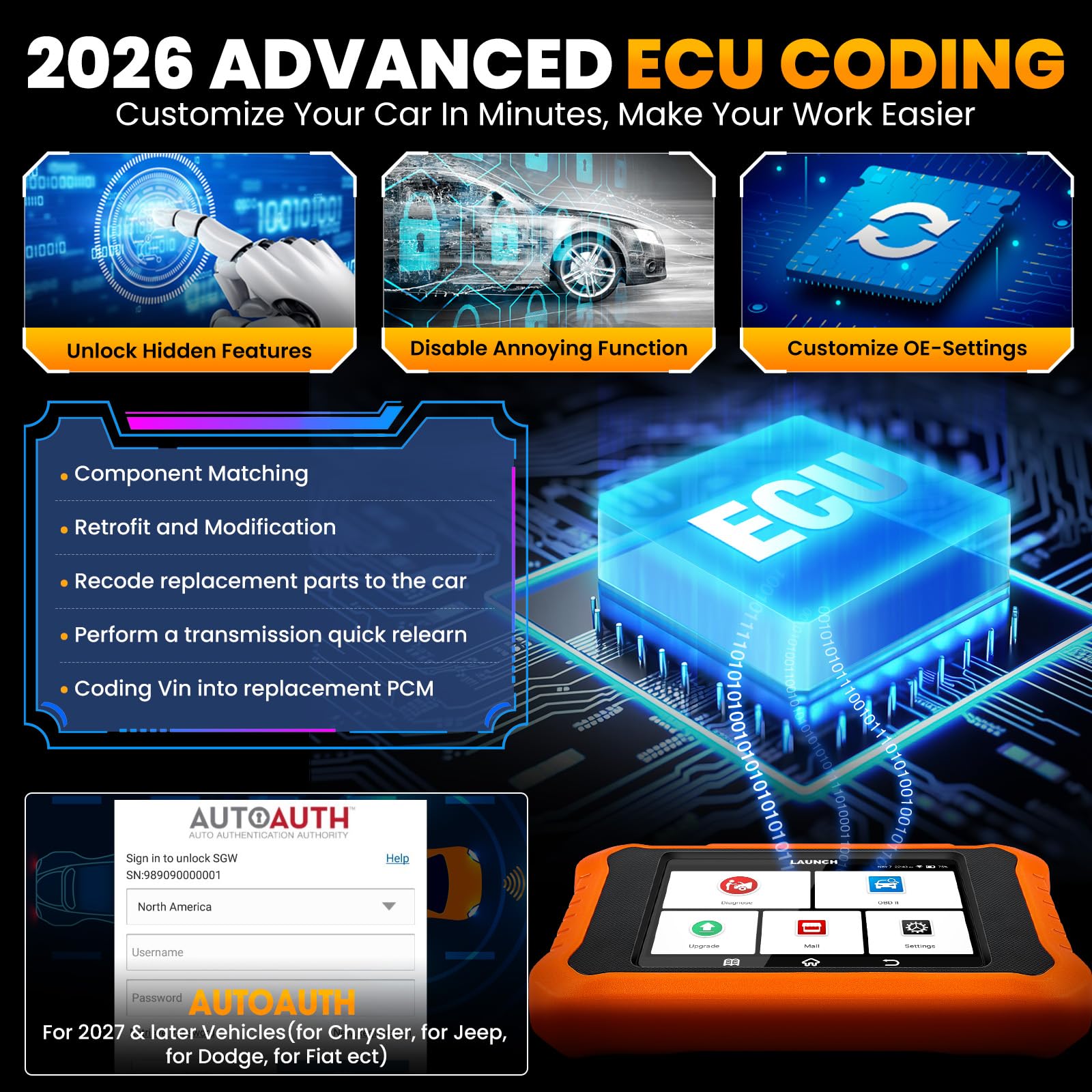LAUNCH X431 Elite V2.0 OBD2 Diagnóstico de Todo Sistema para Benz para Maybach para Sprinter, Función de Todo Reinicio, Bidireccional, Codificación ECU Reset de Aceite Registro de Batería Escáner