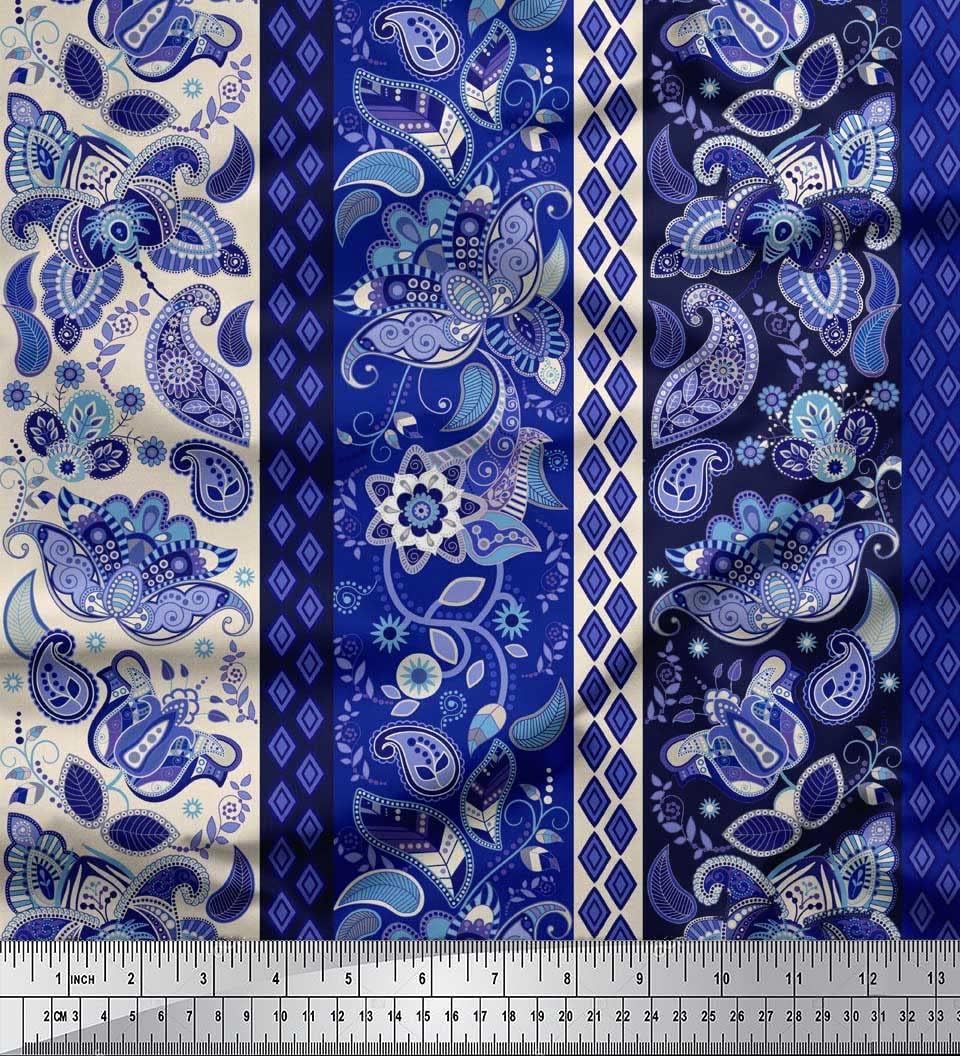 Soimoi Cotton Jersey Knit Material - Paisley Pattern- Royal Blue - 58" Wide Printed Stretch Fabric by The Yard for Summer Clothing, Scarves, Tees & Casualwear