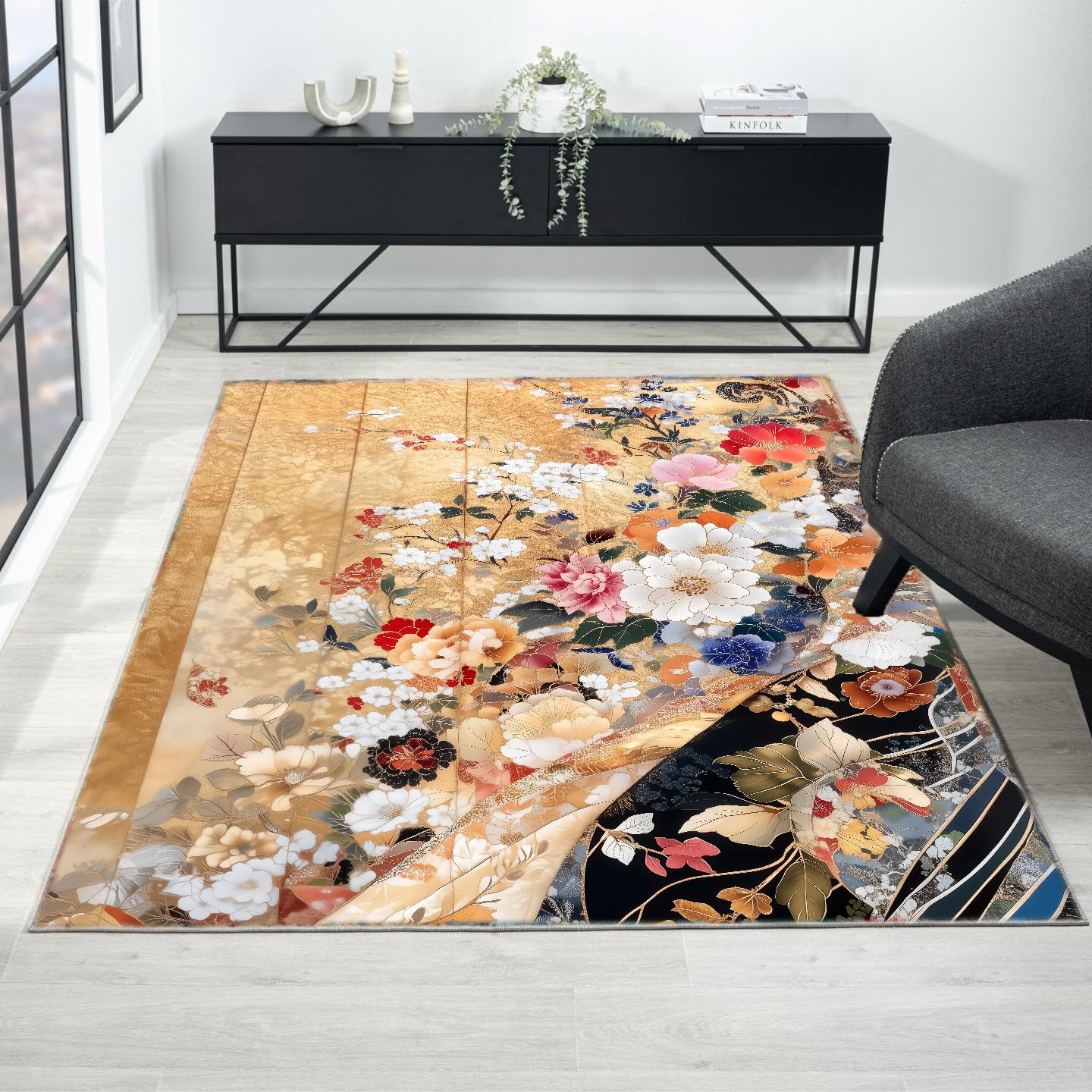 Ishro Home Aurelia Petals Carpet - 4'x6' Floral Rug -4