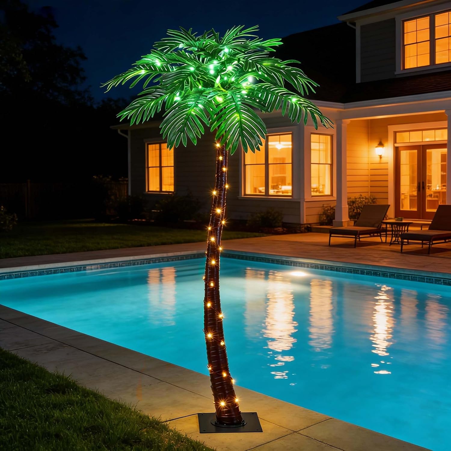Lightshare 5 Feet Palm Tree 96LED Lights Artificial Fake Tree Decoration for Tiki Bar Outside Patio Porch Pool Christmas Nativity