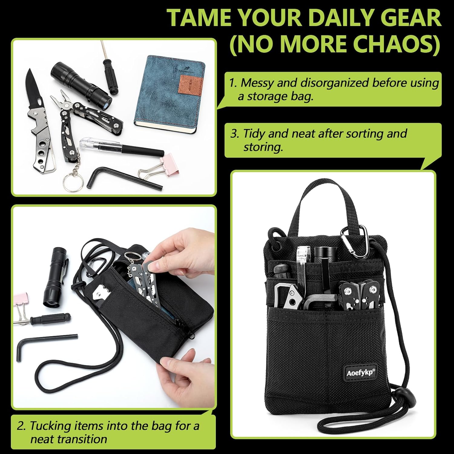 Pocket Organizer, EDC Pouch for Men, Removable Adjustable EDC Bag, Durable Compact Small Tool Pouch Holds Your Flashlight, Pocket Knife, Pen, Notebook, Multitool and EDC Gear - Image 5