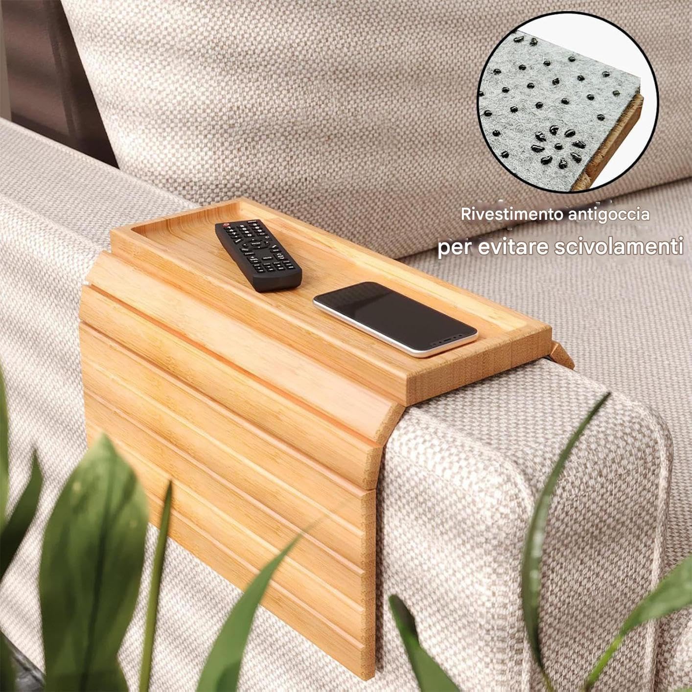 Reposabrazos plegable de madera con cojín antideslizante, bandeja para sofá, para bebidas remotas, aperitivos y teléfono, ideal para la sala de apartamento